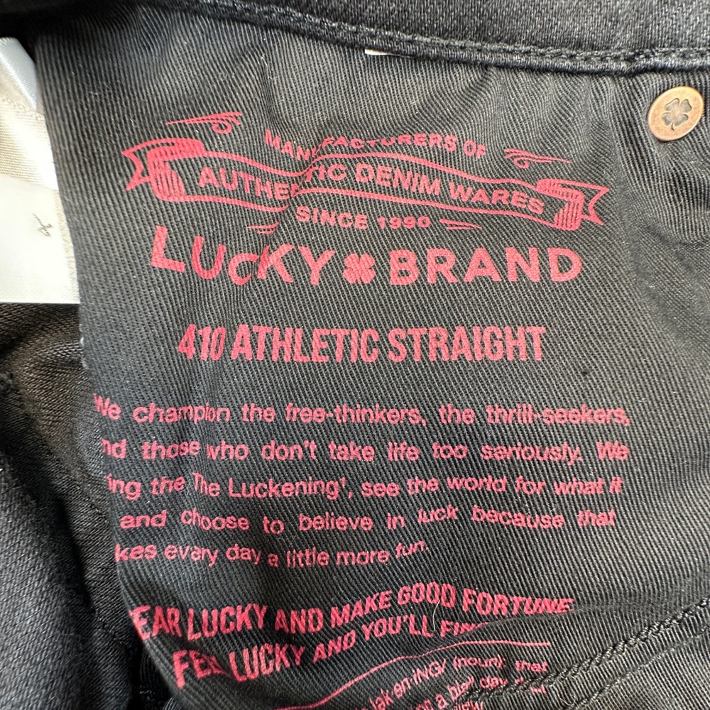 Lucky Brand 410 Athletic Straight Jeans Men 34x34 (Fits as 34x33) Black Stretch - Picture 5 of 13
